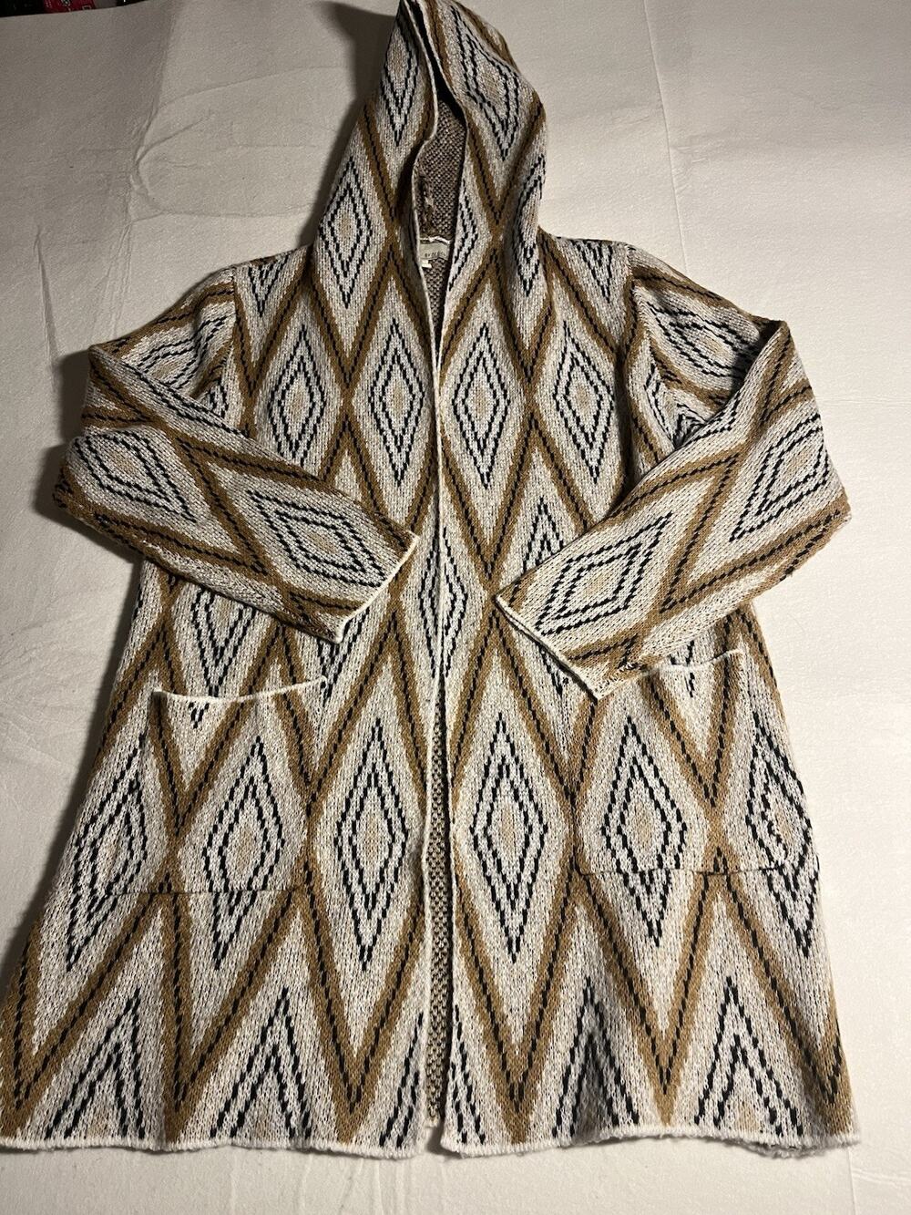 By Design Women’s Large Hooded Cardigan Southwestern Geometric Aztec Long Open